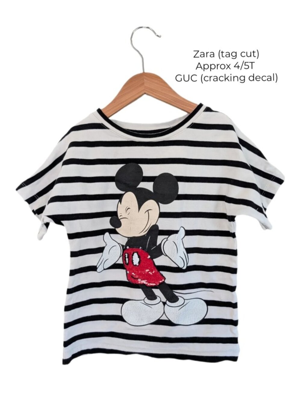 Zara Mickey Sequin Striped Tee 4T 5T